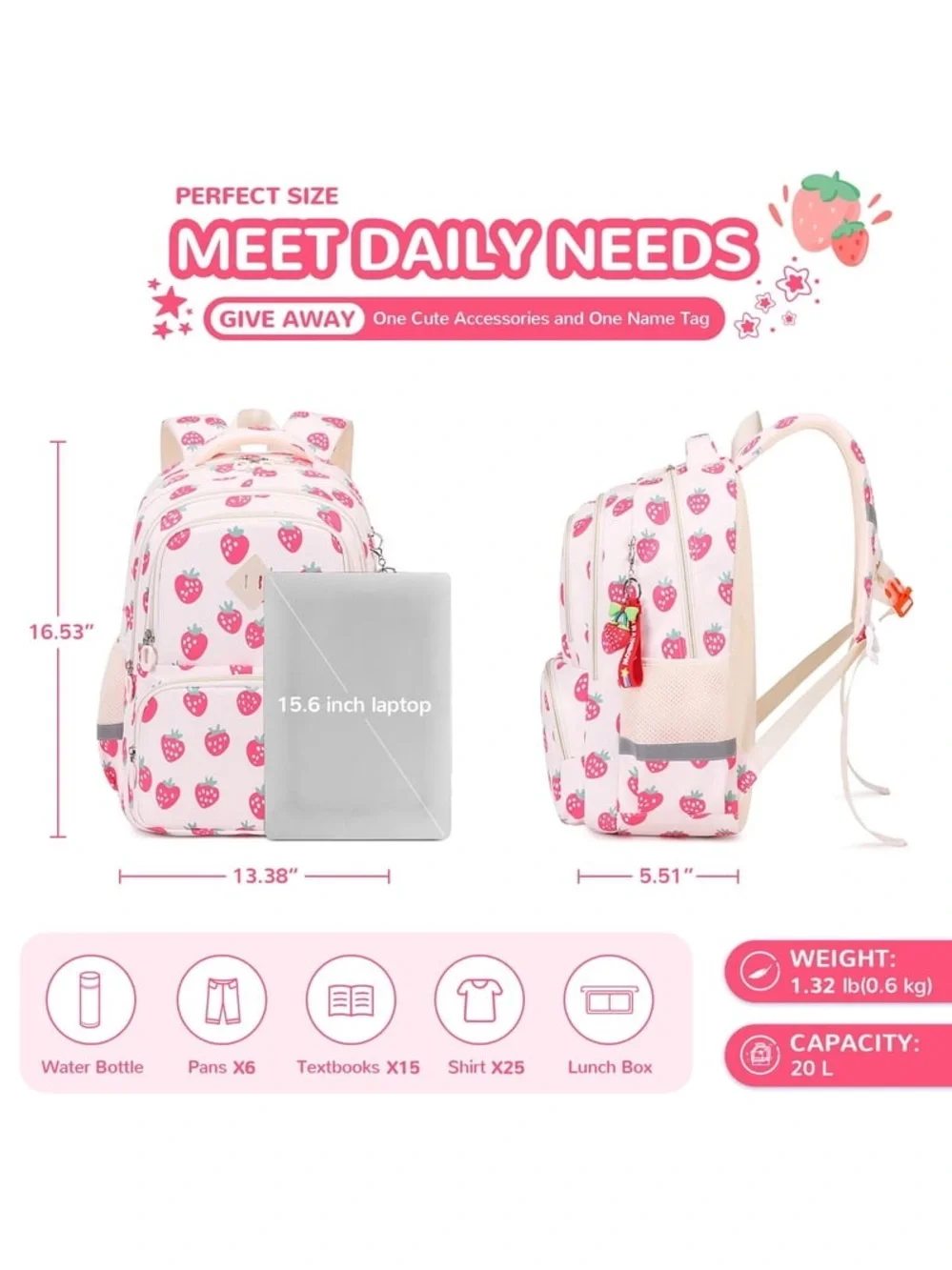 Kids Backpack Kawaii Printed School Girls Backpacks, Lightweight W2